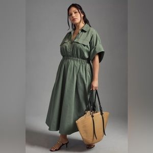 BRAND NEW | Anthropologie Maeve Utility Shirt Dress, Moss, 2X